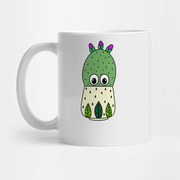 Cute Cactus Design #352: Prickly Pear Cactus In Leafy Pot by DreamCactus